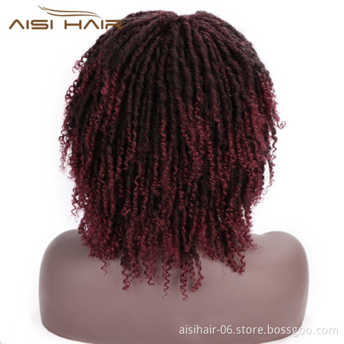 Aisi Hair Ombre Black Bug 14 Inch Wig Crochet Braids Wigs Soft Dreadlocks Hair High Temperature Fiber Short Wigs